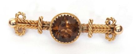 Early 20th Century 15ct stamped citrine brooch in etruscan style (a/f), 38mm long