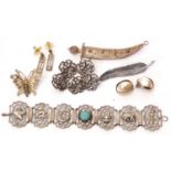 Mixed lot to include a group of five hallmarked silver buttons, pierced with a floral spray