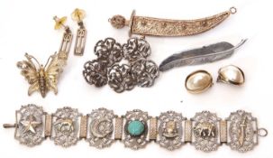 Mixed lot to include a group of five hallmarked silver buttons, pierced with a floral spray