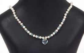 Modern cultured pearl and crystal necklace, the clasp stamped 750, 23cm fastened