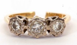 Three stone diamond ring having three graduated round brilliant cut diamonds, 0.65ct approx, in