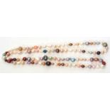 Single row of cultured fresh water pearls of coloured and graduated form, 46cm long