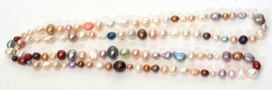 Single row of cultured fresh water pearls of coloured and graduated form, 46cm long