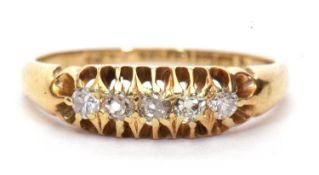 Antique 18ct gold five stone diamond ring featuring five graduated mixed cut diamonds 0.52ct total