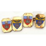 Pair of 9ct gold and enamel cufflinks or rectangular form with countered corners, with heraldic