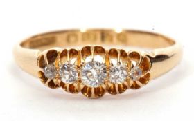 Antique 18ct gold five stone diamond ring featuring five graduated old cut diamonds of 0.25ct