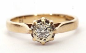 9ct gold diamond single stone ring featuring a small round brilliant cut diamond 0.10ct approx in an