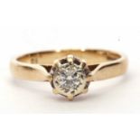 9ct gold diamond single stone ring featuring a small round brilliant cut diamond 0.10ct approx in an