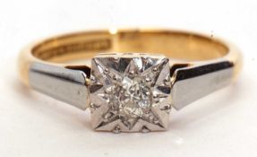 Single stone diamond ring, the round brilliant cut diamond is 0.15ct approx, in a star engraved