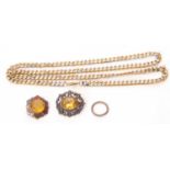 Mixed Lot: Vintage Scottish citrine and agate circular brooch, a two tone coloured flattened curb