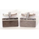 Pair of hallmarked silver and rhodium plated cufflinks, the rectangular panels with engine turned