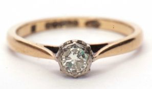9ct gold single stone diamond ring, the round brilliant cut diamond is 0.20ct approx in an