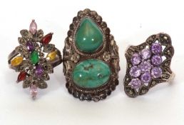 Mixed Lot: Three bohemian style dress rings, each stamped 925 (3)