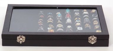 Case of fifty-two various modern (metal) signet/dress rings, to include some Masonic examples