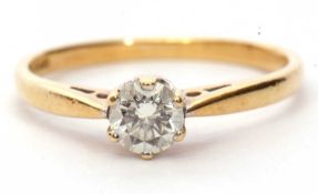 18ct gold single stone diamond ring featuring a round brilliant cut diamond, 0.33ct approx, raised