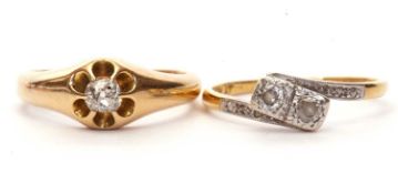Mixed Lot: Single stone diamond ring, the plain polished mount centering an old cut diamond, 0.