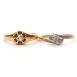 Mixed Lot: Single stone diamond ring, the plain polished mount centering an old cut diamond, 0.