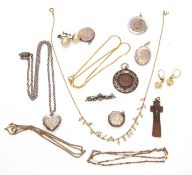 Mixed Lot: RAF sweetheart brooch, St Christopher stamped silver, two white metal lockets etc