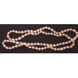 A single row of fresh water cultured pearls of irregular shape, 49cm long