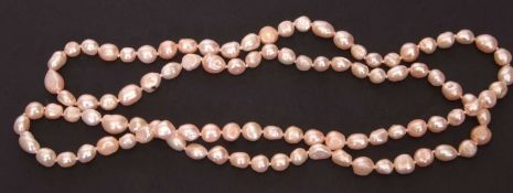A single row of fresh water cultured pearls of irregular shape, 49cm long