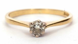 18ct gold single stone diamond ring featuring a round brilliant cut diamond 0.20ct approx, raised