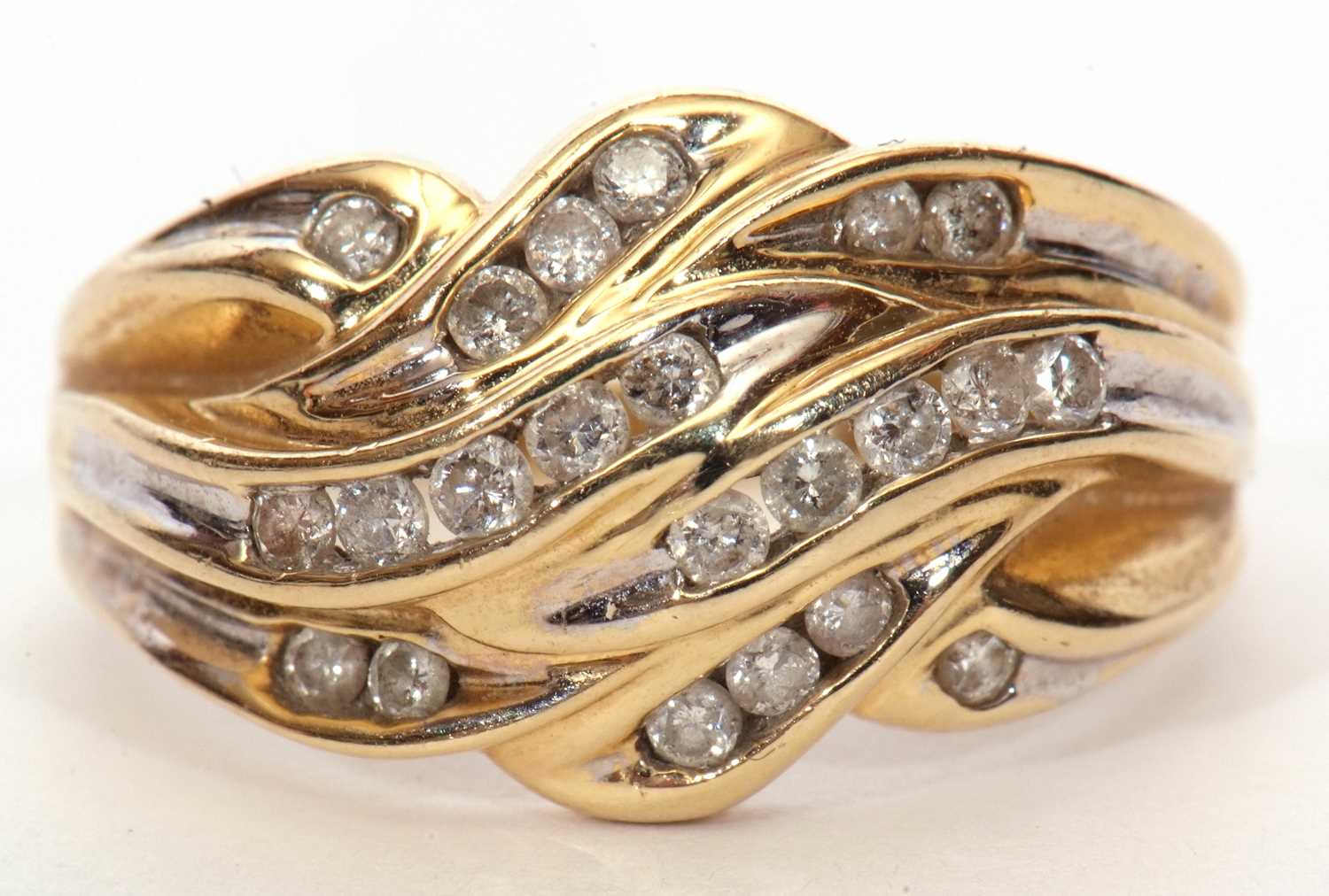 Modern 14ct gold and diamond cluster ring an overlapping design highlighted with twenty two - Image 2 of 10