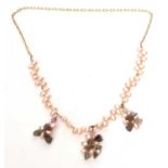 Modern fresh water pearl and quartz stone set necklace