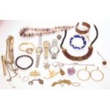 Mixed lot of costume jewellery to include necklaces, chains, watches etc