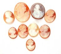 A group of nine various unmounted cameo's of various sizes depicting ladies