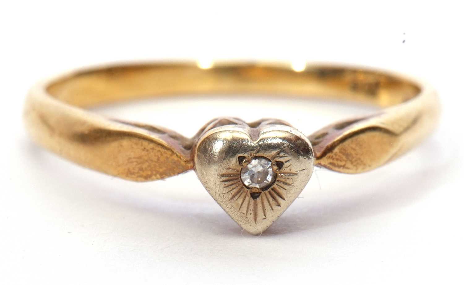 Mixed Lot: 18ct stamped small diamond heart shaped ring set with a small single cut diamond, size - Image 8 of 14