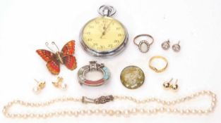 Mixed Lot: A Smiths chrome plated stopwatch, a single row of graduated simulated pearls, a Celtic