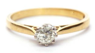18ct gold single stone diamond ring featuring a round brilliant cut diamond, 0.25ct approx, multi