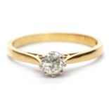 18ct gold single stone diamond ring featuring a round brilliant cut diamond, 0.25ct approx, multi