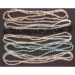 Mixed Lot: Five strings of modern small fresh water pearls together with a small black bead