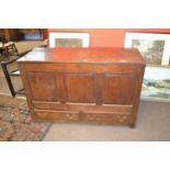George III oak mule chest of typical form with three panelled front over two base drawers, 137cm