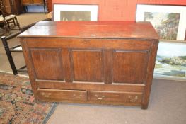 George III oak mule chest of typical form with three panelled front over two base drawers, 137cm