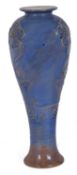 Large Royal Doulton vase by Frank Pope of inverted baluster form, the blue ground with tube-lined