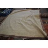 Afghan contemporary rug in pale neutral colours, 9 feet 7 inches x 8 feet 1 inch, retailed by J W