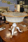 An unusual Victorian painted lattice sided jardiniere stand with gilt decoration raised on a