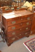 19th Century mahogany chest with four graduated drawers fitted with brass handles raised on