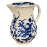 A Worcester porcelain sparrow beak jug c.1770 painted in underglaze blue with the Mansfield