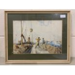 British School, 20th century, fishing port scene, watercolour, 9.5x14ins, mounted, framed and