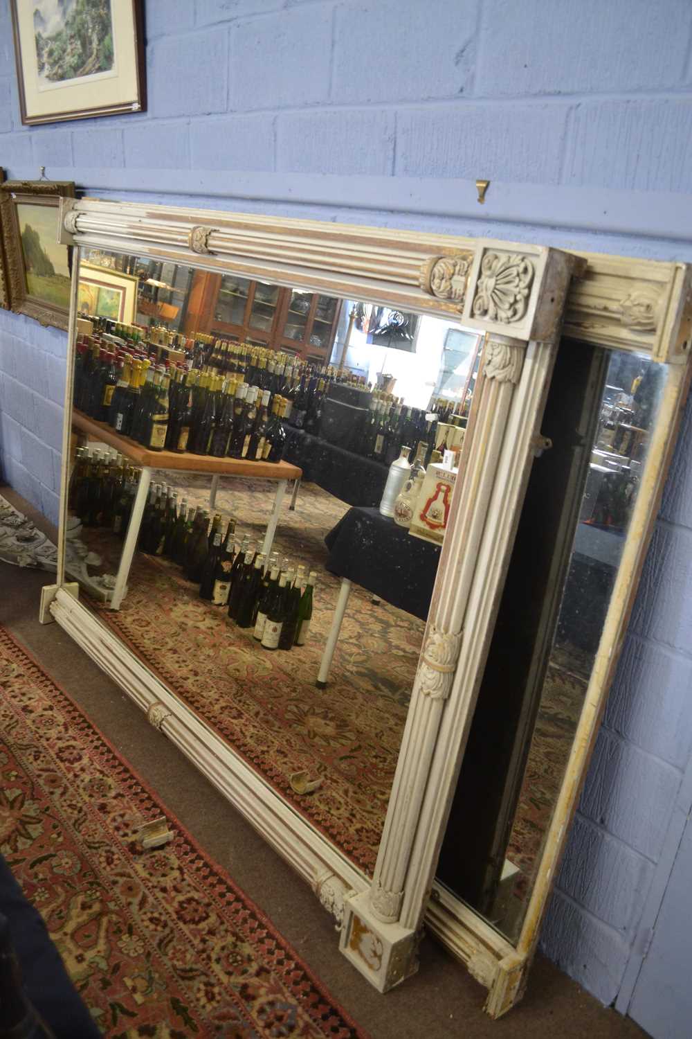 Large Adam style painted wooden framed over mantel mirrors with gilt decoratation, largest 226cm