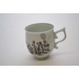 Small bell shaped Worcester porcelain cup with tau handle printed with milkmaids print (small