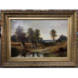 L. Barry (British, 20th century), staffage in a landscape, oil on canvas,19x29.5ins signed, framed