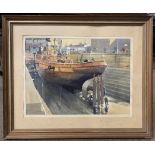 Gordon Hales (British 20th century) inscribed on verso: "The Sun xxv in Dry Dock", watercolour,