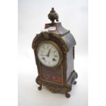 Late 19th Century Boulle mantel clock with white enamel dial and Roman numerals