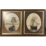 British School, 20th century, a pair of sailing ship scenes, watercolour and acrylic, oval mount,