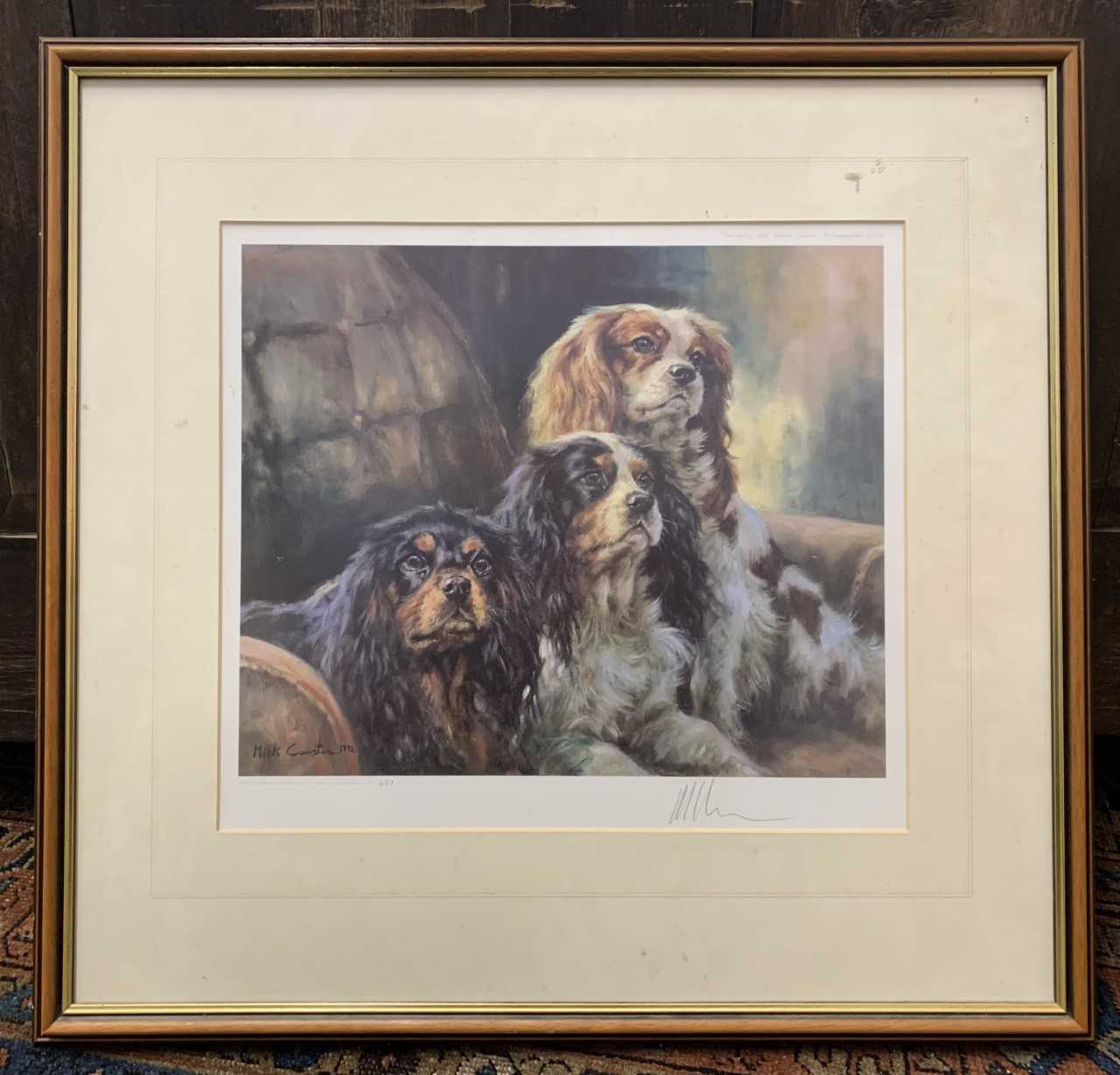 Nick Cawston (British, 20th century) a trio of spaniels, chromolithograph, limited edition, numbered