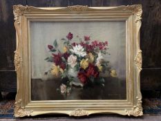 Vernon de Beauvoir (British, 20th century), still life study of flowers, oil on canvas signed and